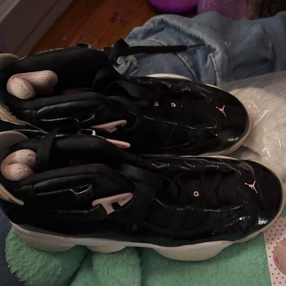 Jordan Kids Black and Pink Sneakers